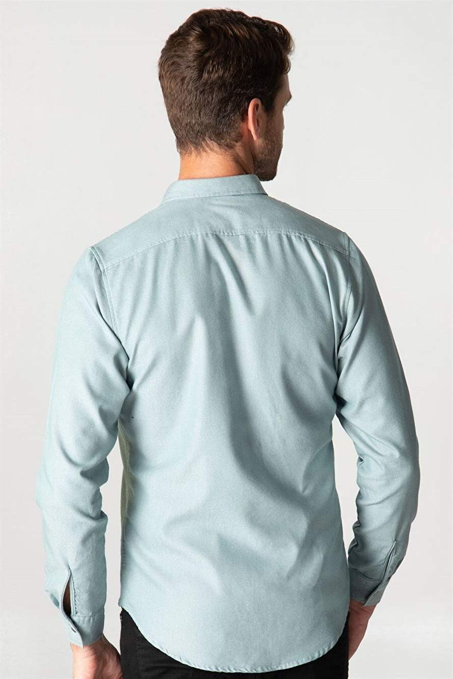 Slim Fit Long Sleeve Sports Collar Washed Double Pocketed Denim Mint Men's Shirt — Product image 4 of 4