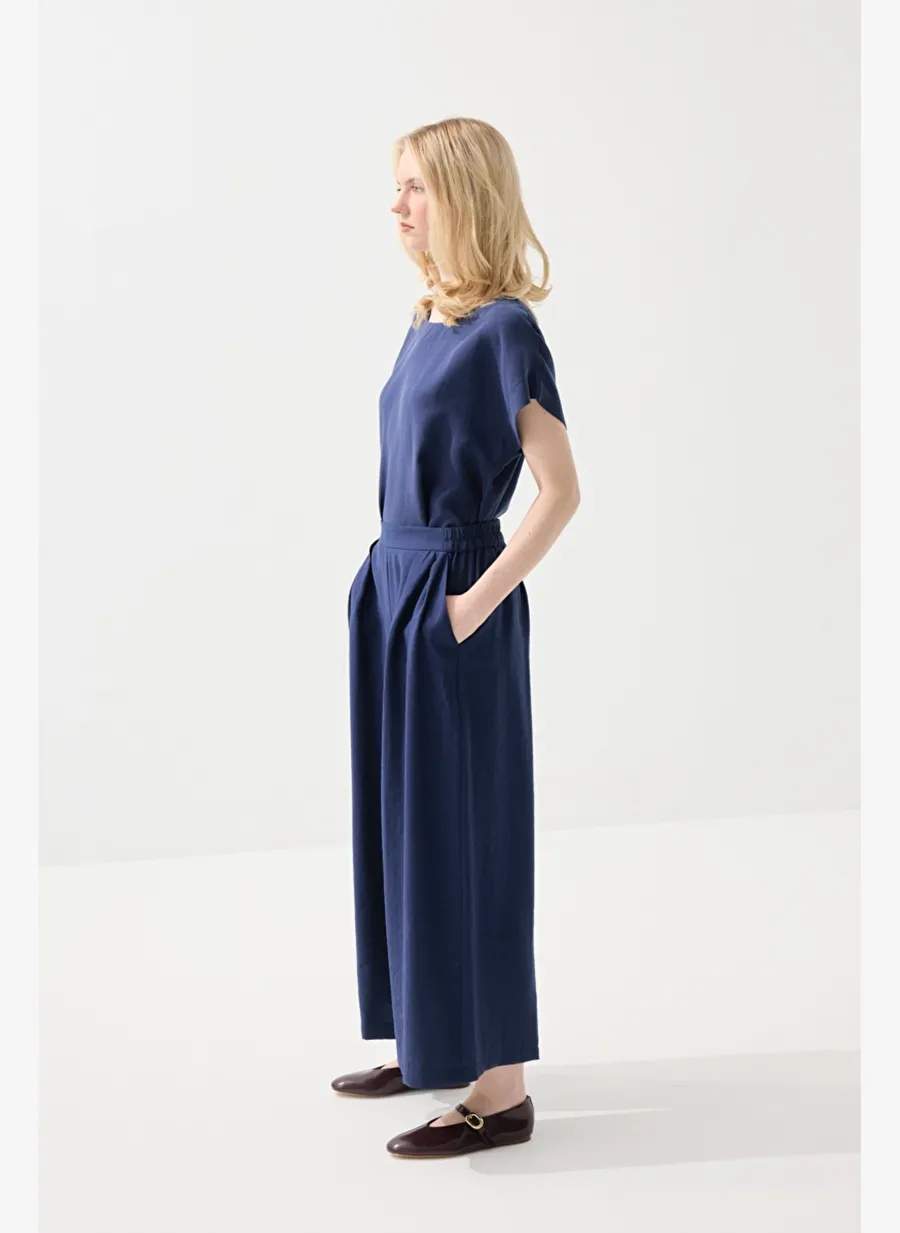 Gusto Bol Paça Tencel Pantolon - Lacivert — صورة المنتج 3 من 4