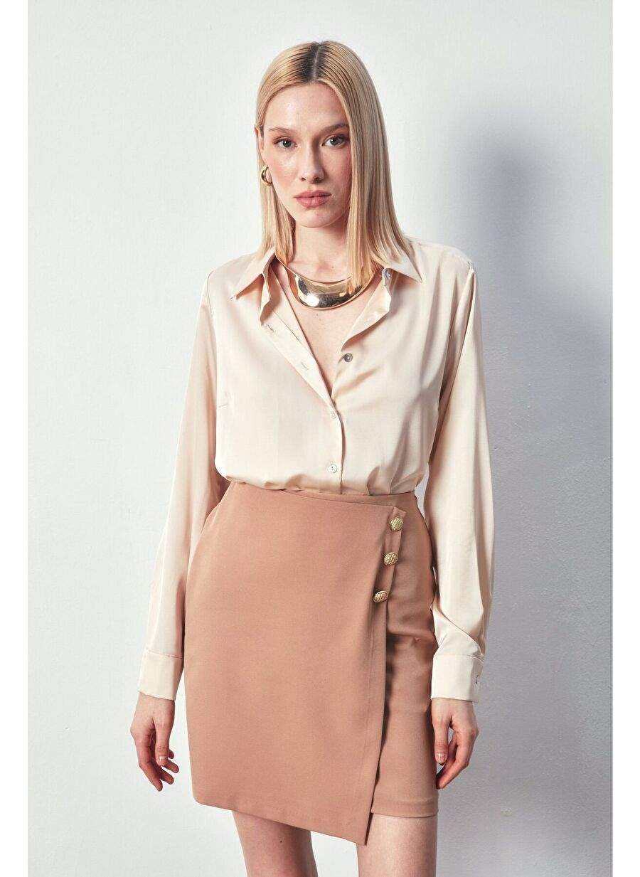 Kruvaze Button Detailed Skirt - Camel — Product image 4 of 8