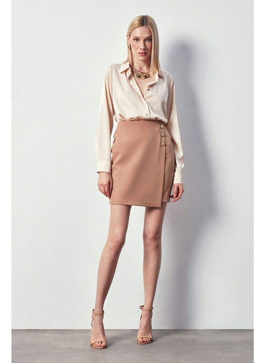 Kruvaze Button Detailed Skirt - Camel — Product image 3 of 8