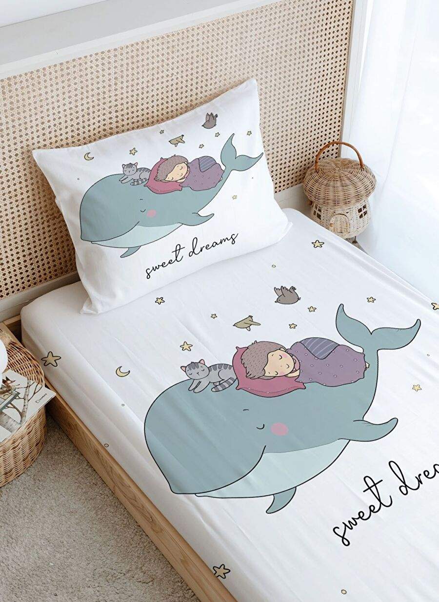 Single Person Rubber Sheet Set - Pure Baby Series - Whale and Child — صورة المنتج 3 من 4