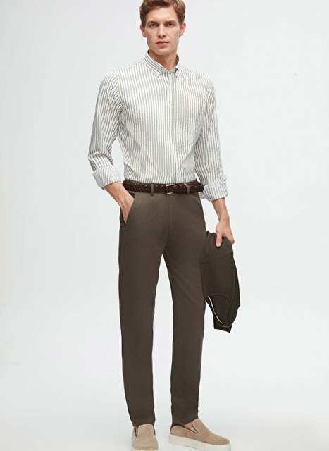 Ds Damat Slim Fit Haki Armurlu Yan Beli Lastikli Esnek Likral Yandan Cepli Chino Pantolon