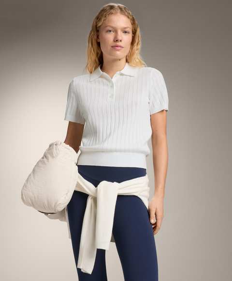 Pointelle knit polo shirt