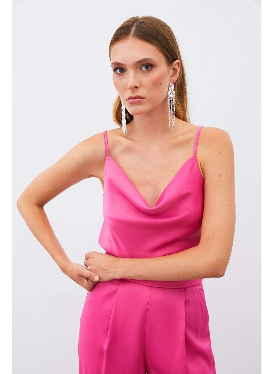 Degaje Collar Satin Bluz - Fushya — Product image 4 of 8