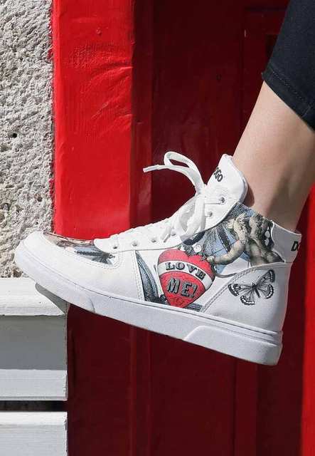 Women Vegan Leather White High Top Sneakers - Love Me Design