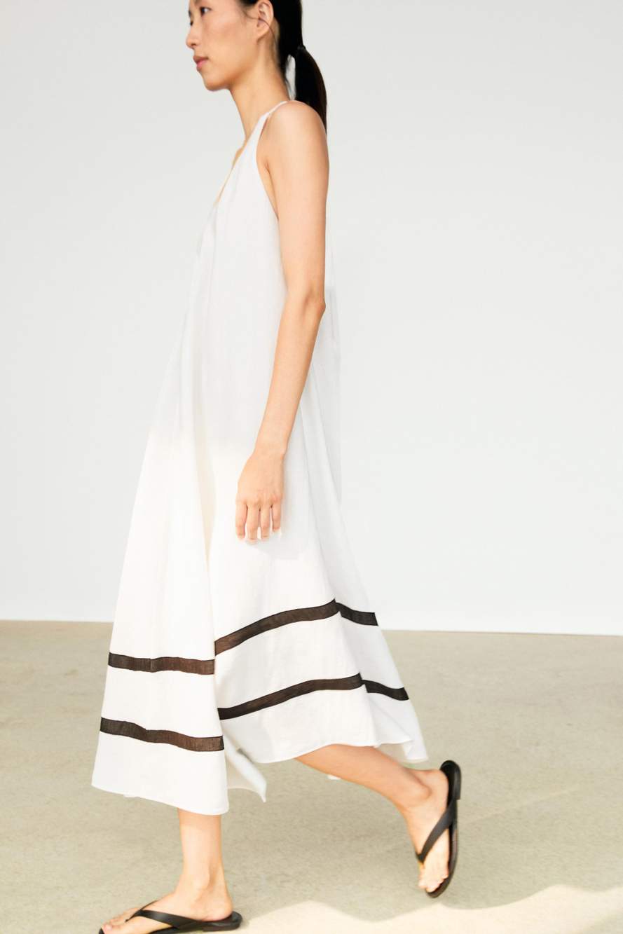 Linen blend midi dress with contrast stripe detail — Product image 7 of 13
