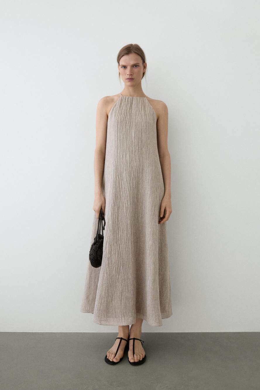 Flowing linen blend dress with gathered neckline — Product image 11 of 14