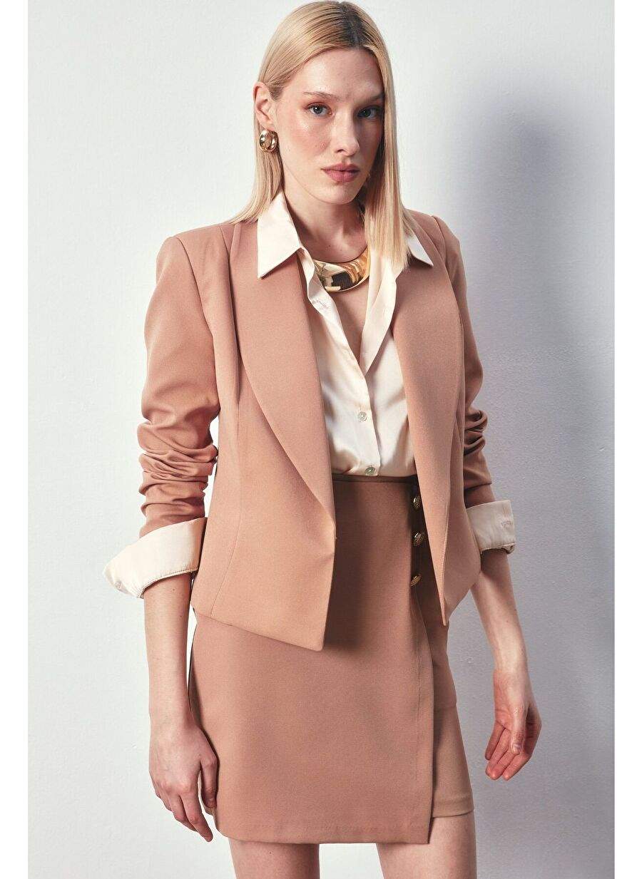 Kruvaze Button Detailed Skirt - Camel — Product image 6 of 8