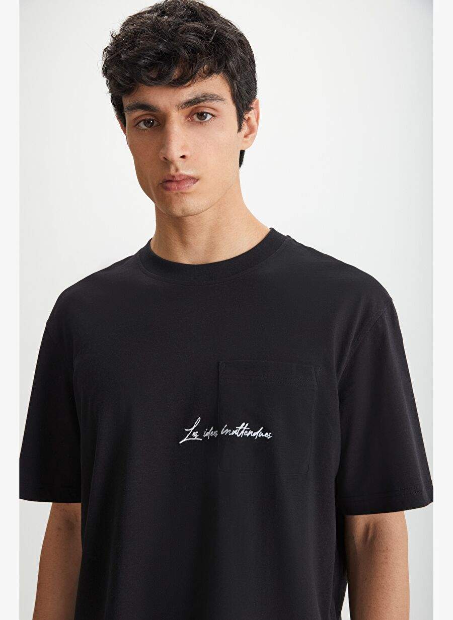 KRAVIN Erkek %100 Pamuk Bisiklet Yaka Baskılı Siyah T-Shirt — Product image 4 of 5