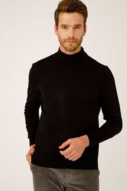 MEN'S BLACK STANDARD HALF FISHERMAN KNITWEAR