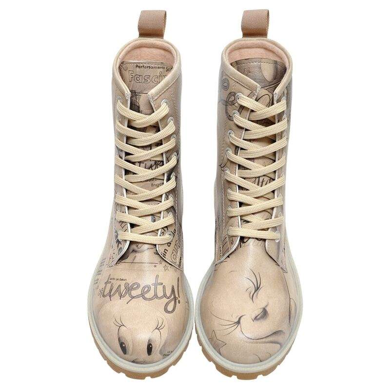 Women Vegan Leather Beige Long Boots - Warner Bros Tweety Sketch Design — Product image 4 of 7