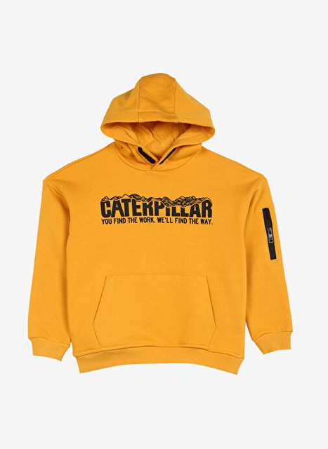 Caterpillar Hardal Erkek Çocuk Kapüşon Yaka Rahat Kalıp Baskılı Sweatshirt C3WB-SWT35