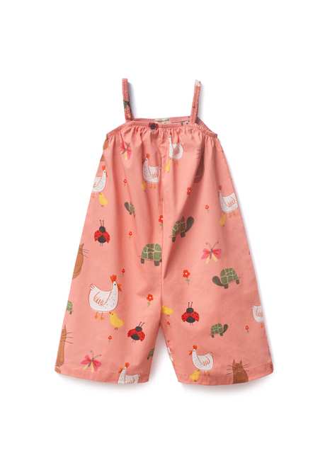 Little Farm Desenli Pembe Kız Çocuk Tulum Salopet