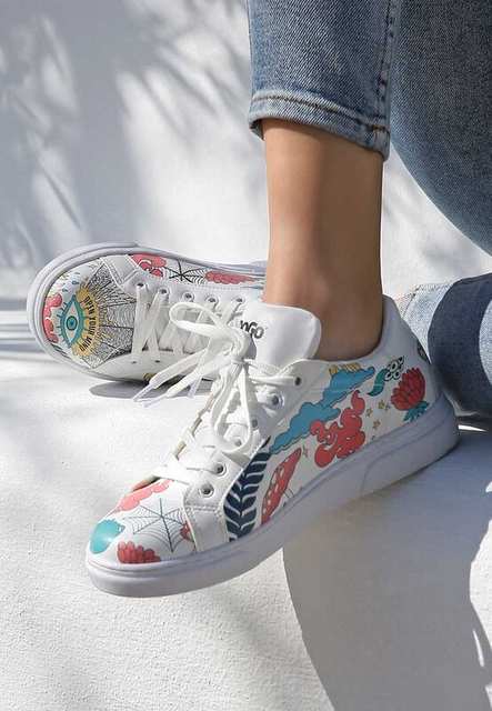 Women Vegan Leather White Sneakers - Open Your Mind Design
