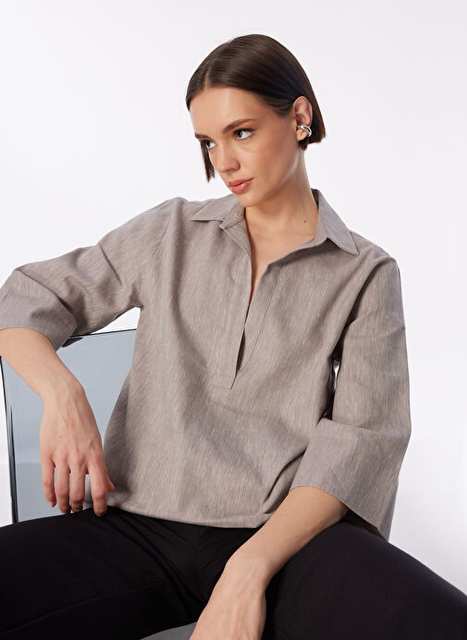 Factory Comfort Grey Kadn Genis Fit Linen Blouse Fc4sl Blz0055