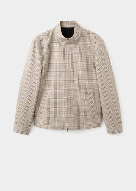 Prince of Wales check jacket with funnel neck