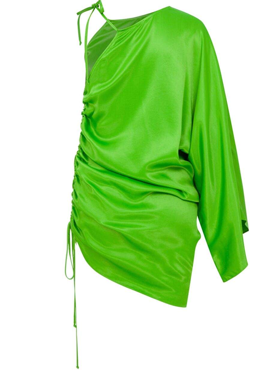 Rocha Asymmetric Satin Mini Dress Green — Product image 7 of 7