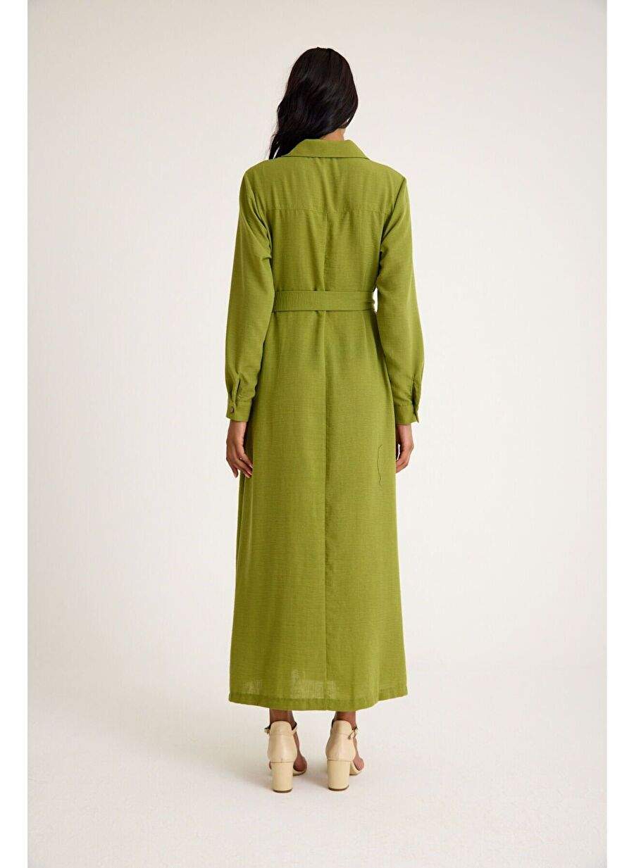 Linen Textured Shirt Green Dress — Product image 3 of 3