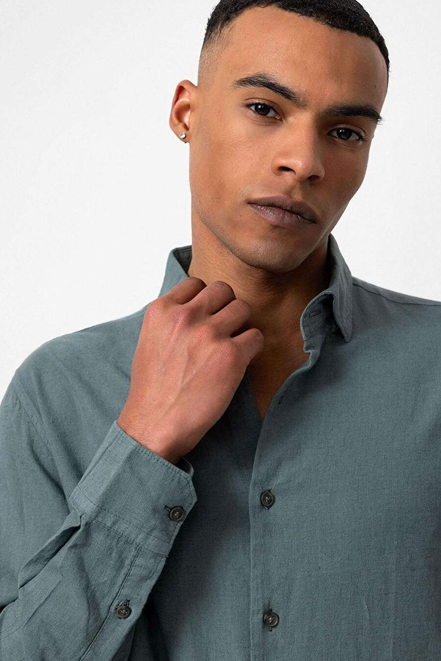 Antioch Green Linen Blend Men's Shirt — Product image 4 of 6
