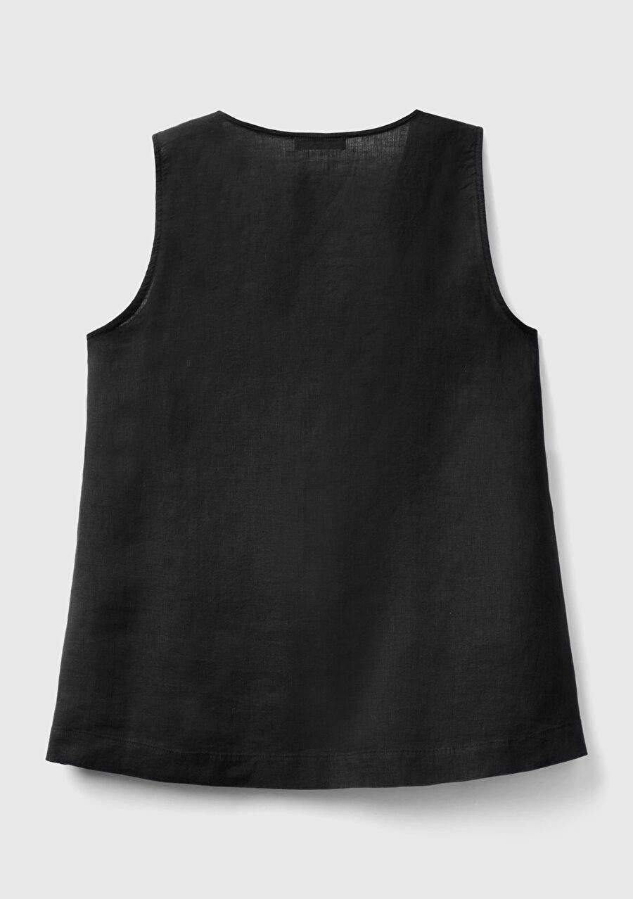 Kadn Black 100 Linen V Collar Sleeveless Genisic Cut Blouse — Product image 4 of 4