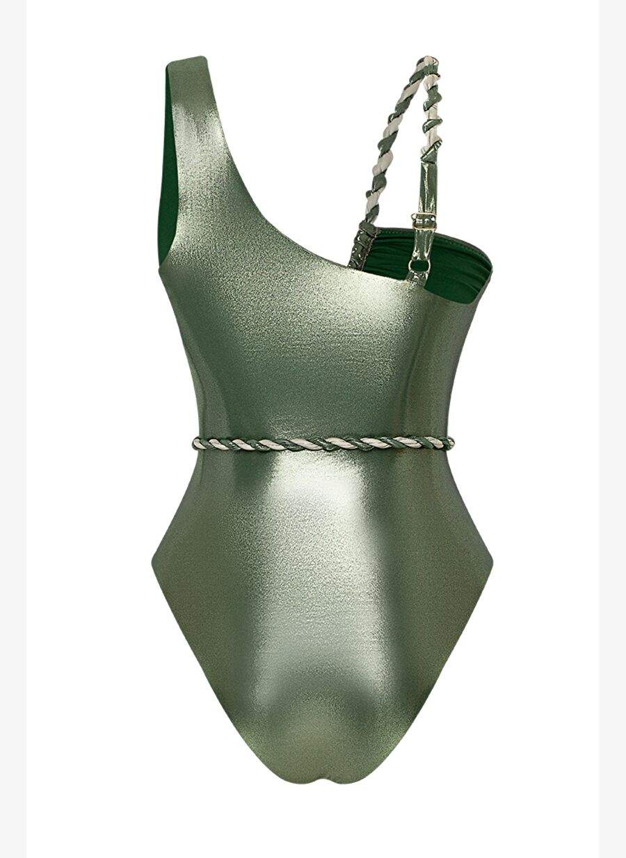 Celestial emerald gleam curled asymmetrical swimsuit — صورة المنتج 4 من 5