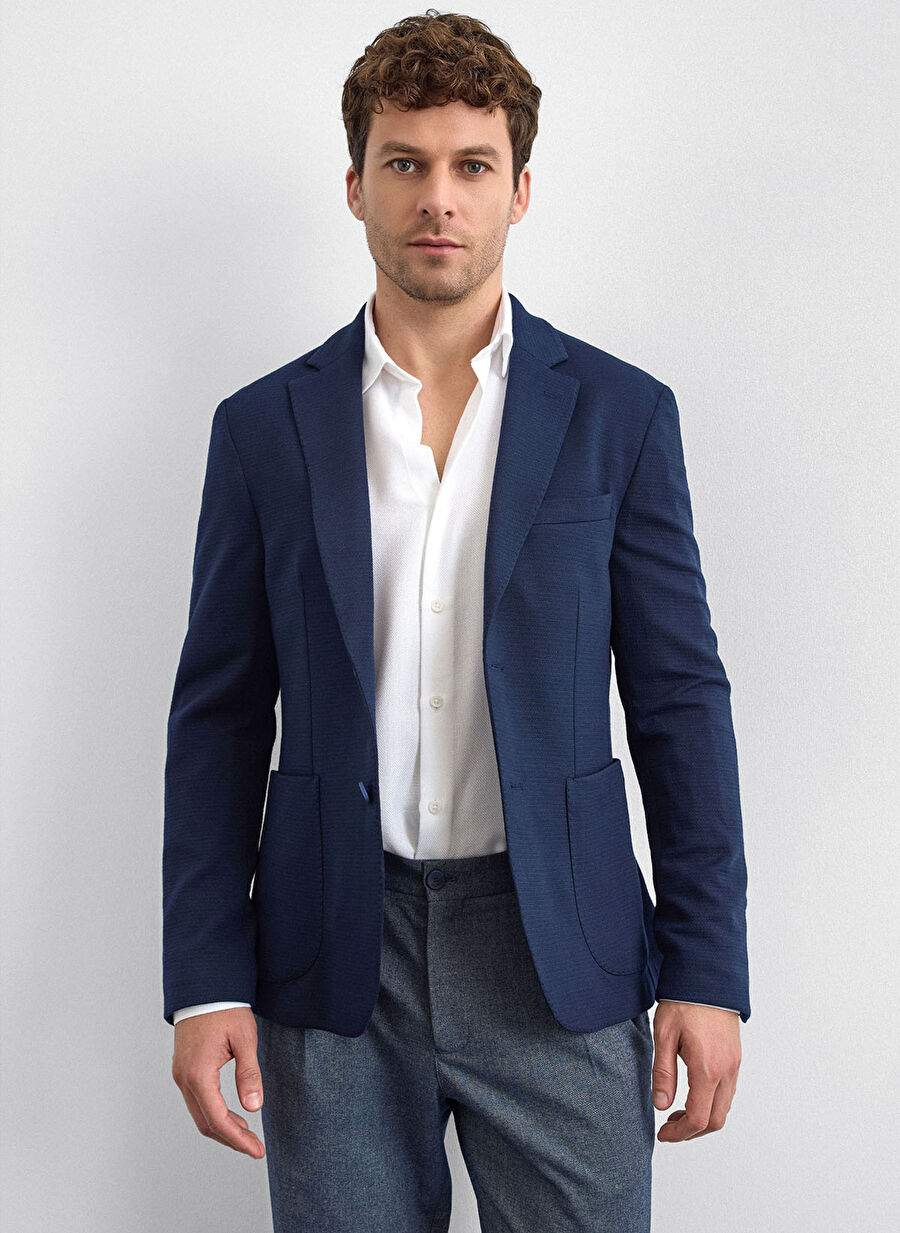 Back And Bond Lacivert Erkek Slim Fit Jakarl Ceket Mono Yaka Ceket — Product image 3 of 6