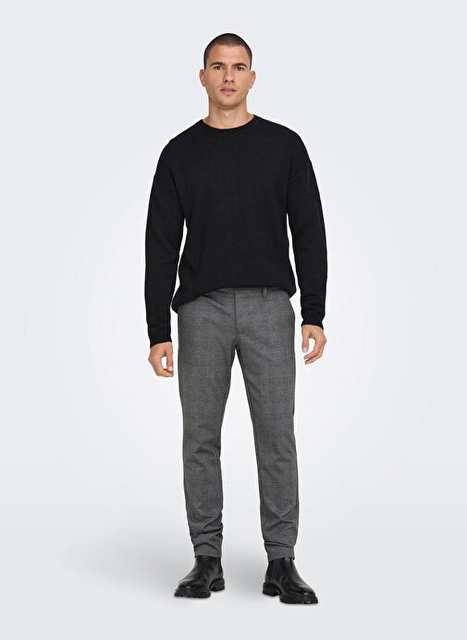 Only & Sons Açık Gri Erkek Dar Desenli Chino Pantolon ONSMARK SLIM CHECK PANTS 9887 NOOS