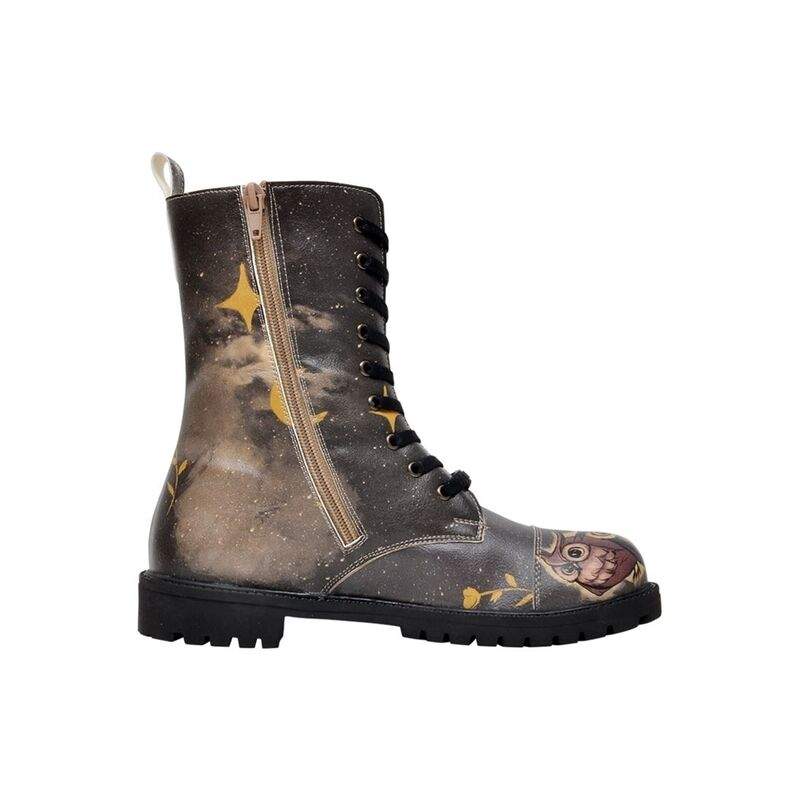 Women Vegan Leather Black Zipper Long Boots - Owls Family Design — Product image 4 of 6