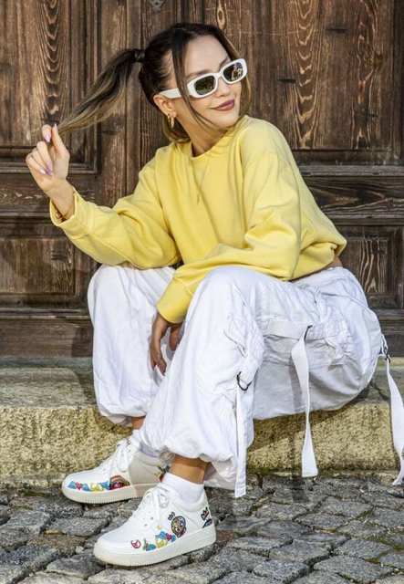 Women Vegan Leather White Sneakers - Warner Bros Tweety Love Design