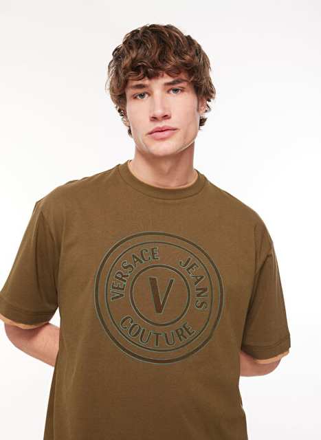 Versace Jeans Couture Bisiklet Yaka Haki Erkek T Shirt 75gahi04cj00i107