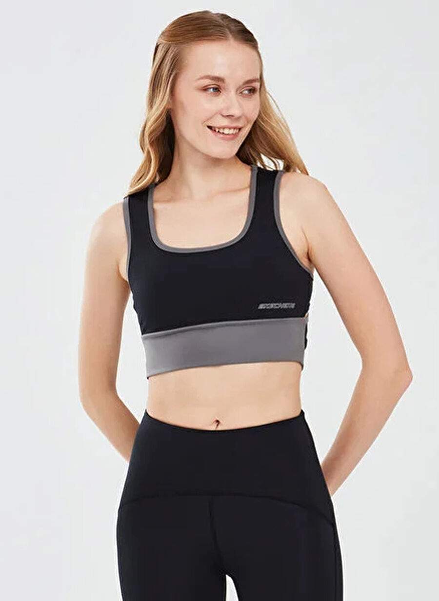 Skechers S241110 001 Performance Coll W Mid Siyah Kadn Yuvarlak Yaka Regular Fit Sporcu Sutyeni — صورة المنتج 4 من 5