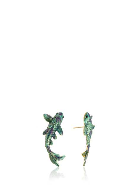 Koi Fish Green 22K Gold Plated Women's Earrings
