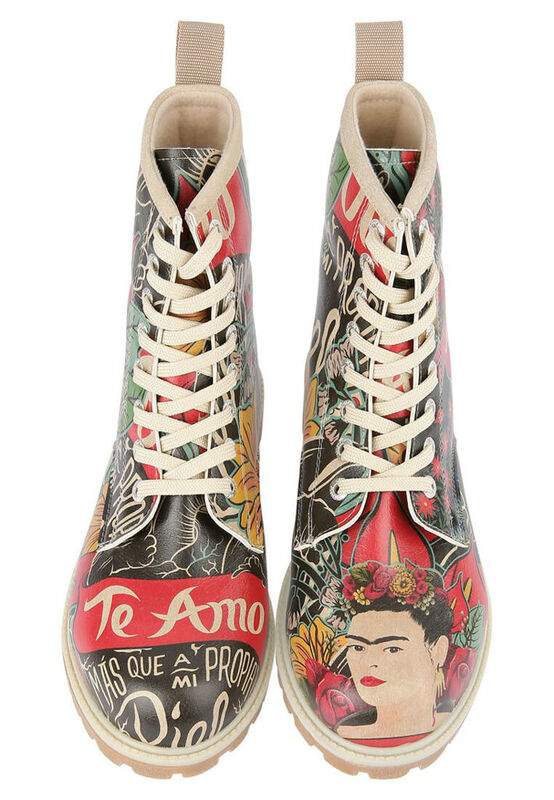 Women Vegan Leather Green Long Boots - Te Amo Frida Kahlo Design — Product image 3 of 8