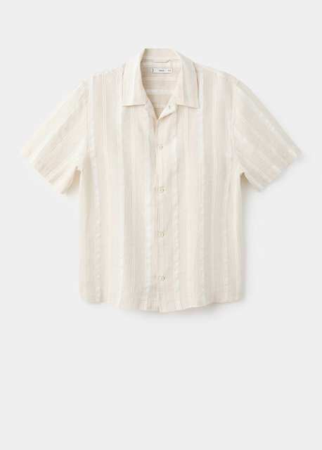 Striped linen shirt with a bowling collar