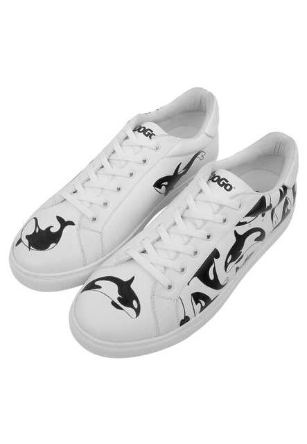 Men Vegan Leather White Sneakers - Flowing Orca Design