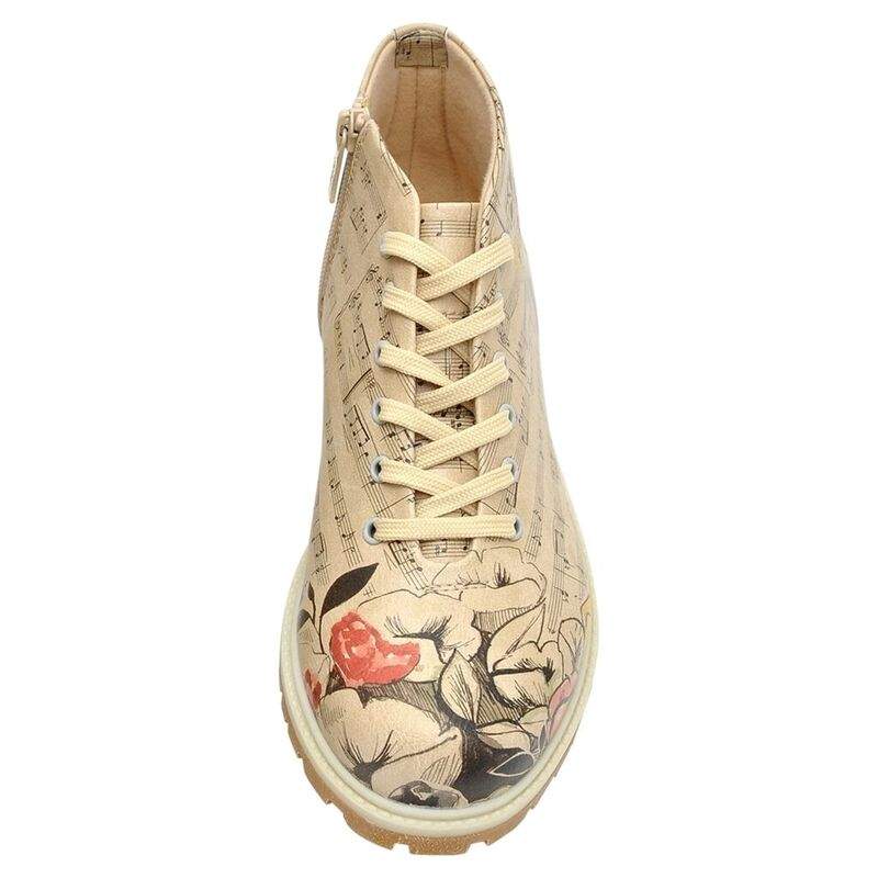 Women Vegan Leather Beige Zipper Ankle Boots - Music on World Off Design — Product image 5 of 6
