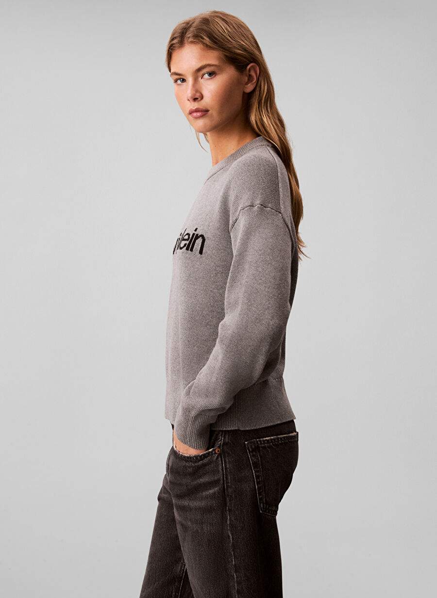 Calvin Klein Jeans Gri Kadn Yuvarlak Yaka Standart Baskl Kazak Lv047c311gp7e — صورة المنتج 4 من 5