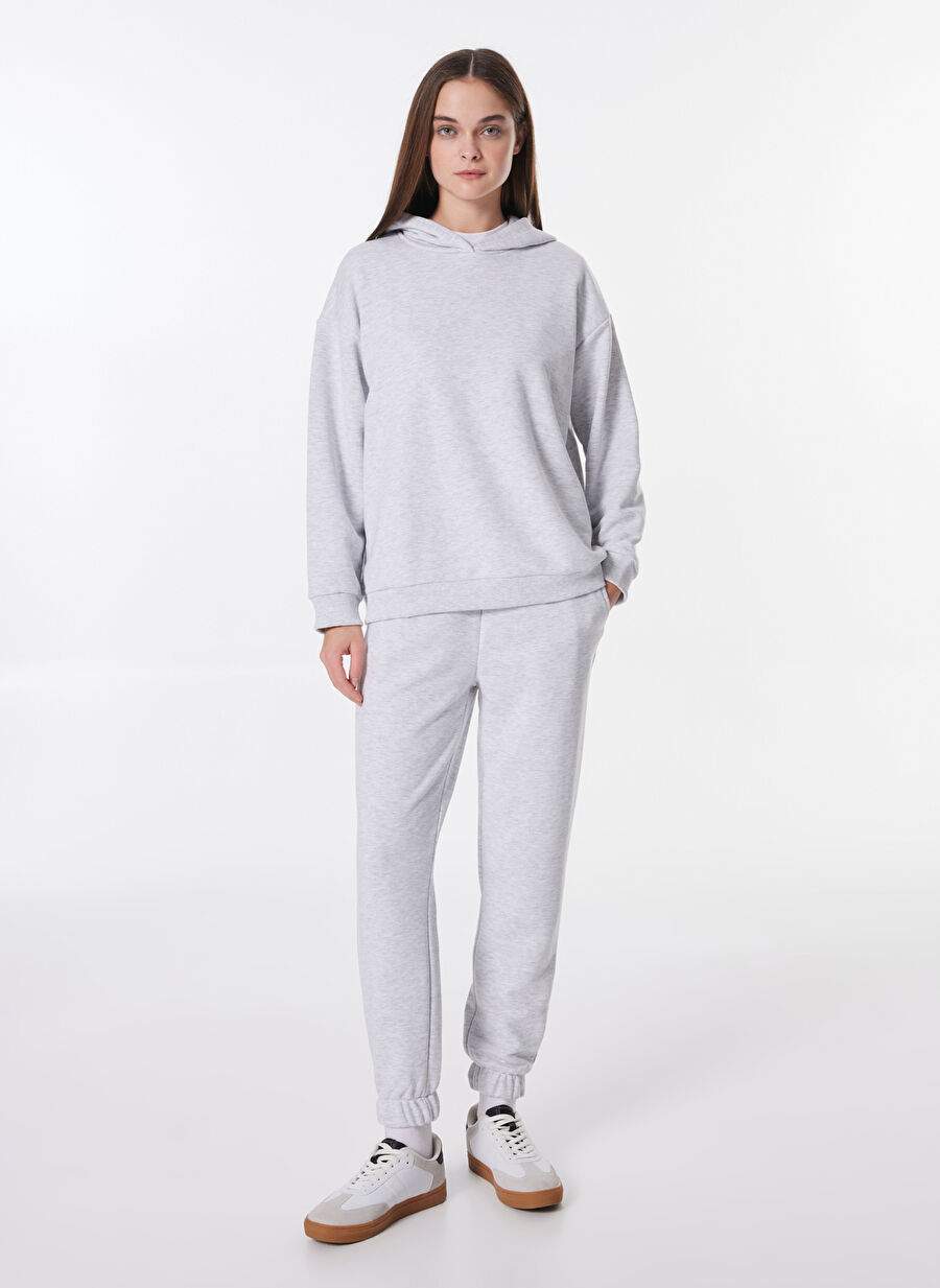 Limon Gri Melanj Kadın Kapüşonlu Basic Sweatshirt ML4WL-SWT9010 — صورة المنتج 3 من 6