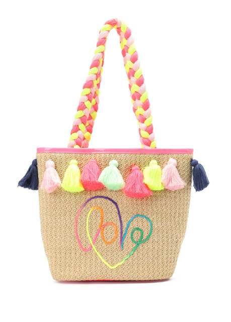 Multicolored Tassel Detail Girl's Beach Bag