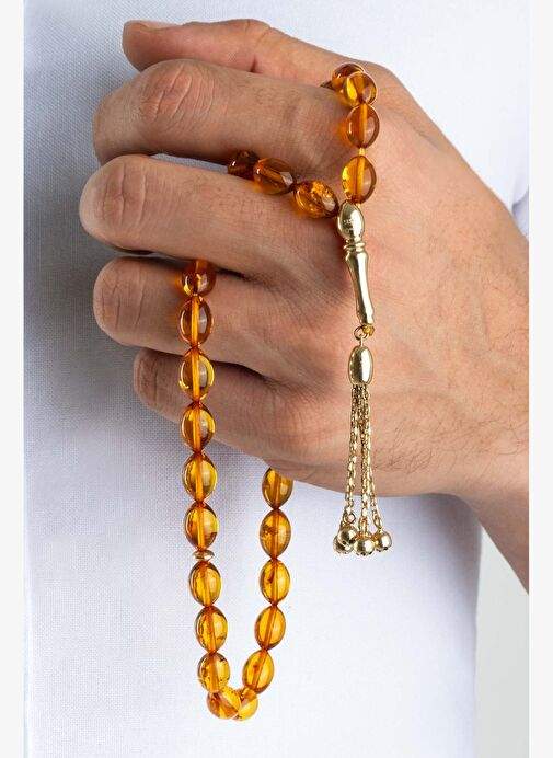 Dogal Amber Kehribar Tasl 14 Ayar Altn Tesbih — Product image 10 of 30