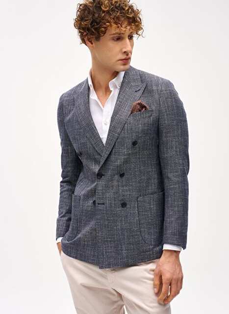 Men's Navy Slim Fit Narrow Heart Genis Krlangc Jacket