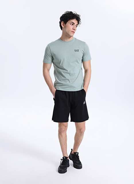 EA7 Black Male Logo Printed Sweat Shorts TRAIN CORE SHORTS