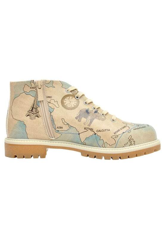 Women Vegan Leather Beige Zipper Ankle Boots - Around the World Design — Product image 4 of 7