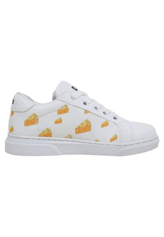 Unisex Kids Vegan Leather White Sneakers - Mission Cheese Possible Design — Product image 4 of 8