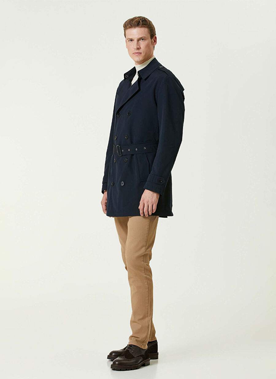 Network Navy Blue Men's Double Breasted Slim Fit Plain Top Coat 1092995 — Product image 4 of 10