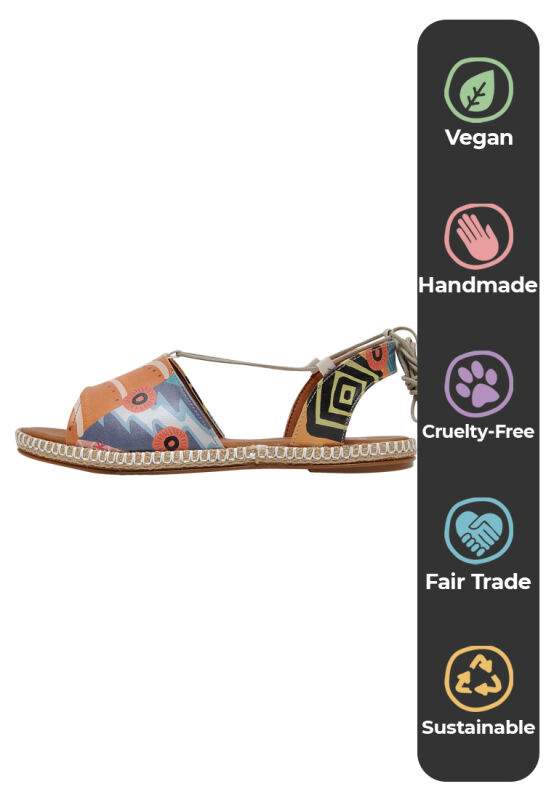 Women Vegan Leather Orange Lace Up Sandals - Welcome to the Tribe Design — Product image 4 of 7