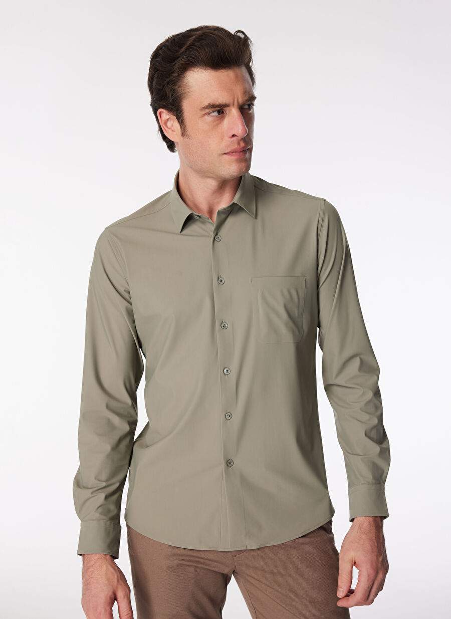 Duno Slim Fit Straight Green Men's Shirt DEMO DEIVA — Product image 3 of 5