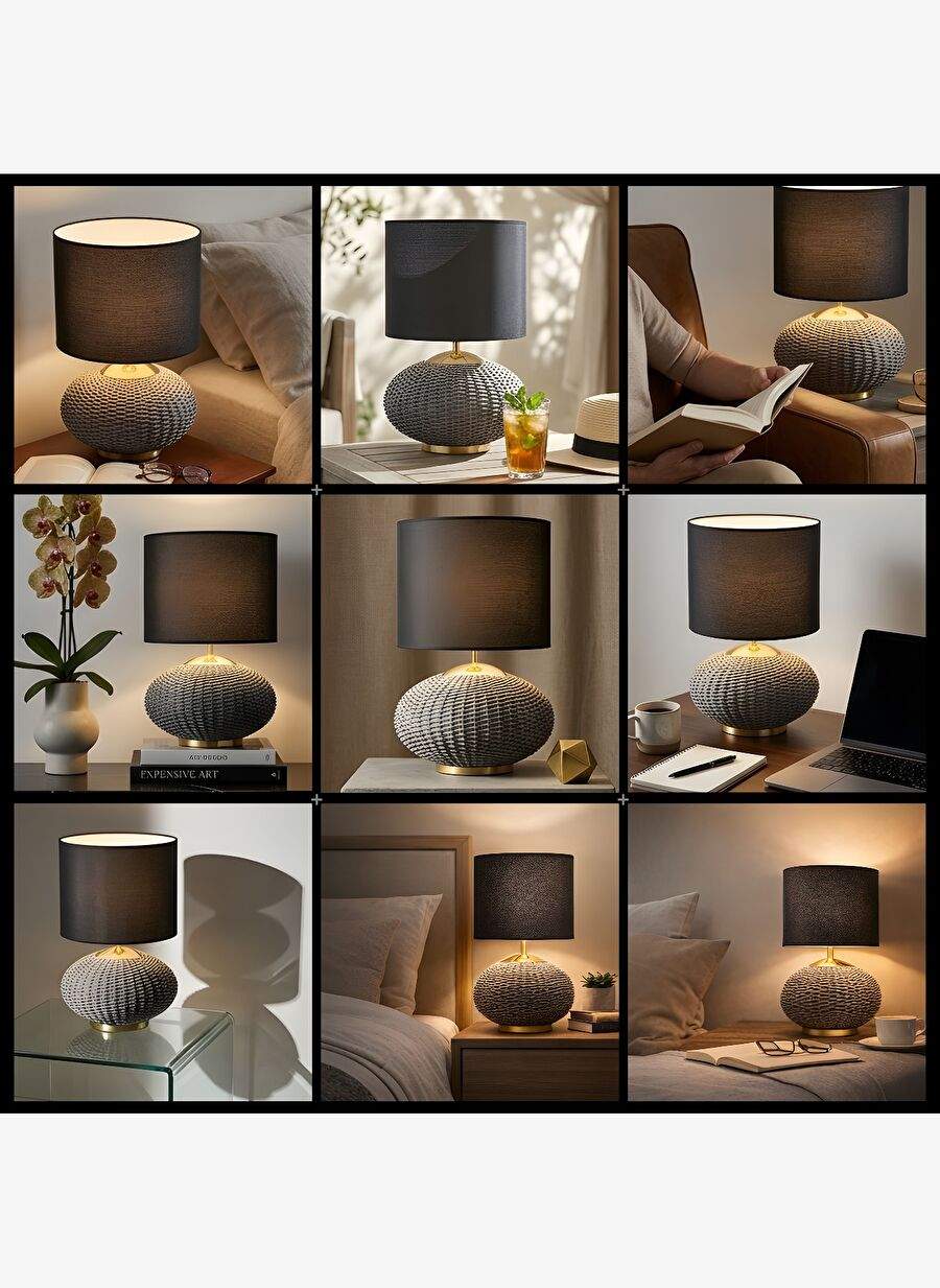 Avior Gri Gövde Siyah Başlık Dekoratif Rattan Abajur — Product image 6 of 8
