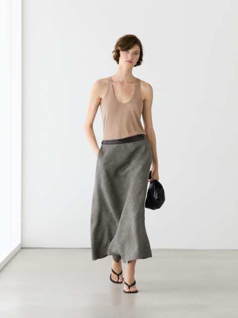 Linen flared midi skirt