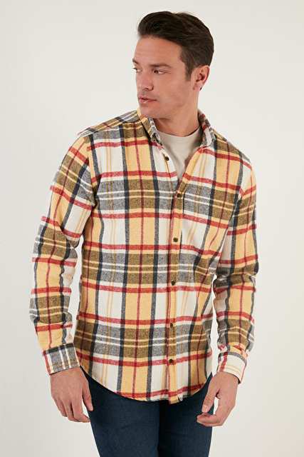 Buratti Ekoseli Uzun Kollu Slim Fit Kışlık Erkek Gömlek CF21W112844